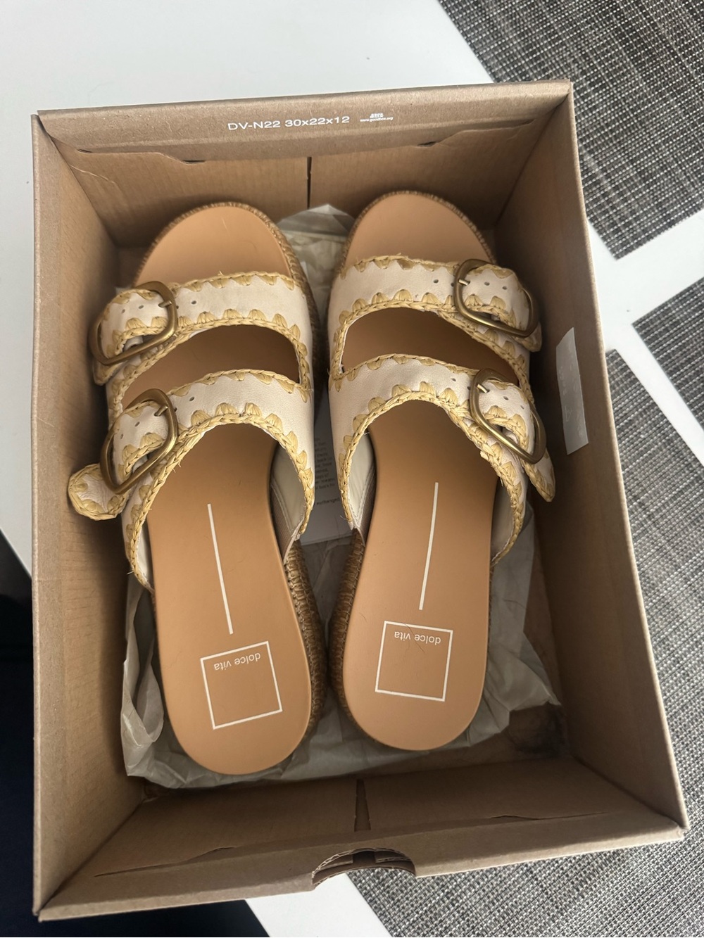 Dolce Vita Cream and Gold Braided Buckle Slide Sandals